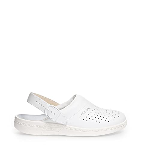 Abeba Clog 5007 - the original Berufsschuh-Clog, Glattleder, weiß, perforiert, zertifiziert, 43