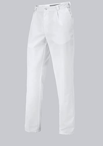 BP Med Trousers 1359-130-21 Herrenhose - Bundfalten - Reine Baumwolle - Lange Passform - Größe: 48l - Farbe: weiß