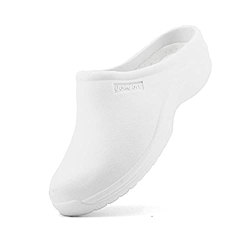 JOMIX Damen Clogs Pantoletten Gartenschuhe Leichte Medizinische Atmungsaktiv Arbeitsschuhe kochschuhe rutschfest Gummi Gartenclogs (Weiß, 39 EU)