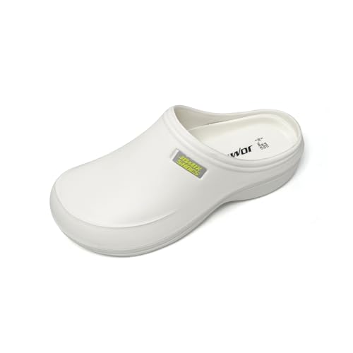 JOMIX Clogs & Pantoletten für Damen Berufsschuhe Kochschuhe Bequeme Sanitär-Clogs Medizinische Gartenschuhe Gummi Weiß Gesundheitsschuhe mit Fußbett (Weiß, 39 EU, SD9243)