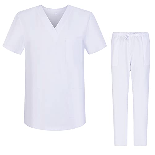 MISEMIYA - Unisex-Schrubb-Set - Medizinische Uniform mit Oberteil und Hose ref.6801-6802 - Medium, Weiß 68