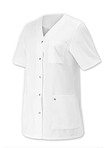 BP 1617-400-21-46n Damen-Kasack, 1/2 Hülse, V-Ausschnitt mit Druckknopfband, 215,00 g/m² Stoffmischung, weiß, 46n