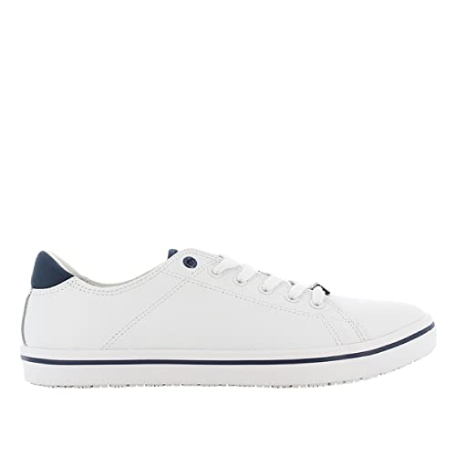 Oxypas Fashion, Berufsschuh Clark, antistatischer (ESD) Leder Sneaker für Herren (44, weiß-Navy)