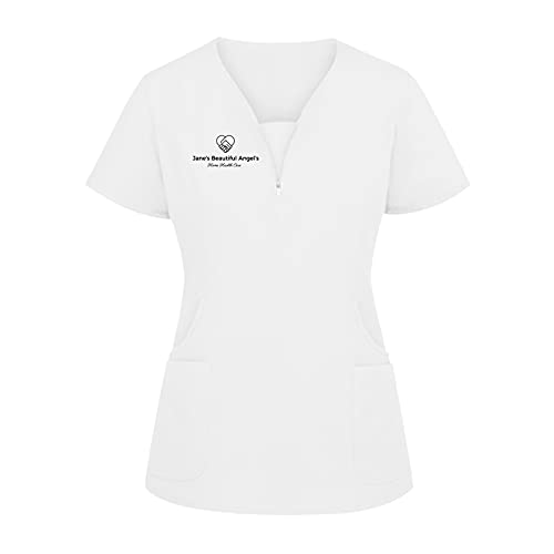 Krankenpfleger Kasack Damen Atmungsaktiv Pflege Kasacks Pflegeuniform Krankenpfleger Uniformen Nurse Kasacks Kurzarm V-Ausschnitt Einfarbig Schlupfhemd Schlupfkasack T-Shirt mit Taschen und Zipper