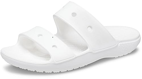 Crocs Classic Sandale , Unisex Sandalen für Erwachsene mit zwei Riemen ,Crocs Logo nicht im Lieferumfang enthalten, Slip On Sliders ,Weiß ,Größe 39-40