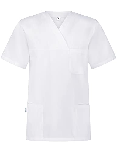 B-well ANGEL Unisex Kasack Kurzarm V-Ausschnitt Kasack Damen Pflege Kasack Herren Pflege Kasack Schlupfkasack (Weiß, S)