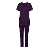 Arzt Uniform Set Damen Medizinische Uniformen für Krankenschwestern Pflege Kasacks mit V-Ausschnitt Atmungsaktive Stilltunika Zweiteilige Arbeitsuniform Lange Hosen + Einfarbige Schlupfhemd