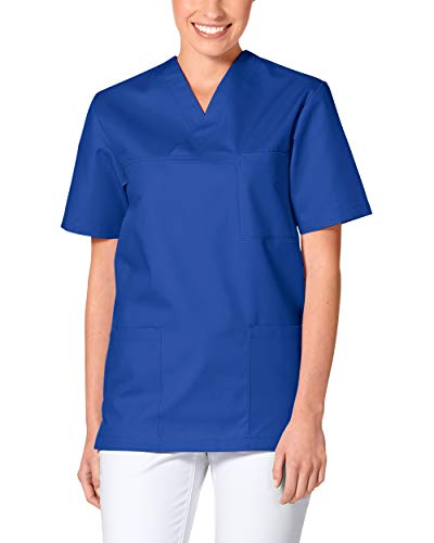 CLINIC DRESS Schlupfkasack - Unisex Kasack Damen und Herren bunt für Pflege und Altenpflege, Kurzarm und Brusttasche, 95 Grad Wäsche königsblau XL