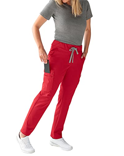 CLINIC DRESS Hose I kaere I Damen-Schlupfhose Pflegehose Arbeitsbekleidung I Gerades Bein Kurzgröße I rot XXL