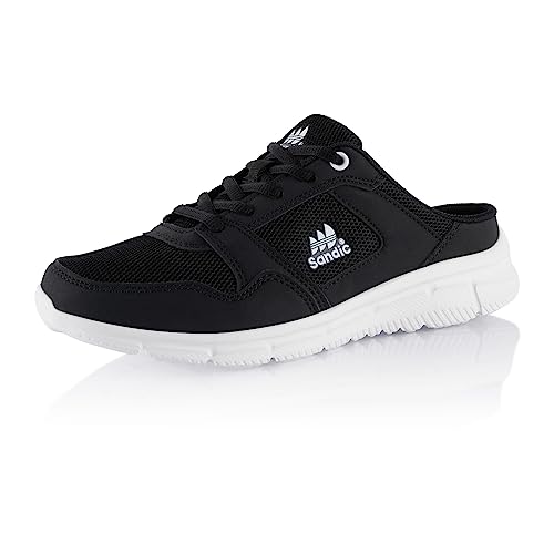 Fusskleidung® Damen Herren Hausschuhe atmungsaktive Clogs leichte Pantoffeln Schwarz Schwarz Weiss EU 45