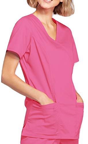 Smart Uniform 1125 Mock Wrap Top (L, Pink)