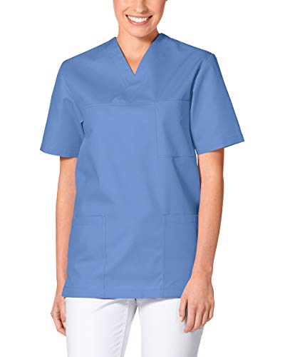 CLINIC DRESS Schlupfkasack - Unisex Kasack Damen und Herren bunt für Pflege und Altenpflege, Kurzarm und Brusttasche, 95 Grad Wäsche Petrolblau L