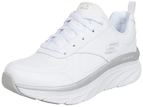 Skechers Damen D'LUX Walker Timeless Path Sneaker, White Leather/Silver Trim, 38.5 EU