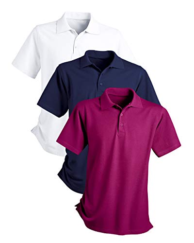 CLINIC DRESS Shirt - Shirts im 3er Pack für Damen und Herren gerade Form Polokragen Länge ca. 72 cm 60 Grad Wäsche weiß/Navy/Berry XXL