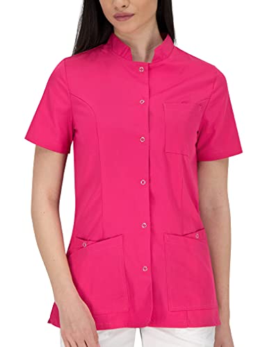 B-well Lisa Kasack Rosa Schlupfkasack Damen Schlupfjacke Kurzarm 3 Taschen und verdeckter Befestigung mit Druckknöpfen Rosa (44)