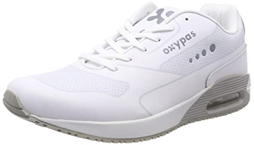 Oxypas Herren Justin Health Care Professional Shoe, White with Grey Trim, 45 EU