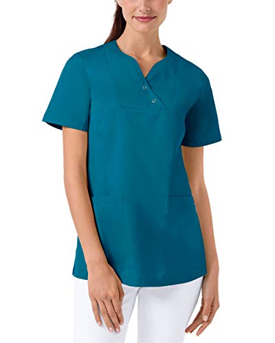 CLINIC DRESS Schlupfkasack Damen-Kasack mit extra Mehrweite im Hüftbereich Curvy Schnitt 2 Seitentaschen Seitenschlitze 60 Grad Wäsche Petrol 50