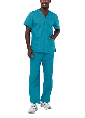 Adar Universal Unisex Pflegebekleidung - Unisex Set mit Kordelzug - 701 - Teal Blue - M