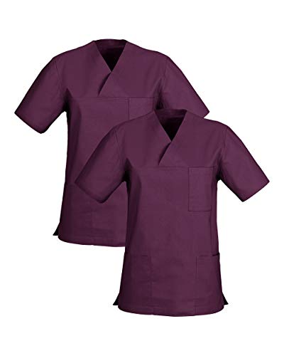 CLINIC DRESS Schlupfkasack im Doppelpack Unisex Kasacks Schlupfhemd für die Pflege oder Medizin in 100% Baumwolle 60 Grad Wäsche Pflaume XL