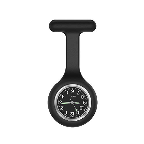 SibyTech Krankenschwester Ansteckuhr fob,Silikon mit Pin/Clip,Glow Pointer im Dunkeln,Infektionskontrolle Design,Analog-digital,Quarzwerk,Arzt Sanitäter medizinische Brosche Fob Uhr schwarz