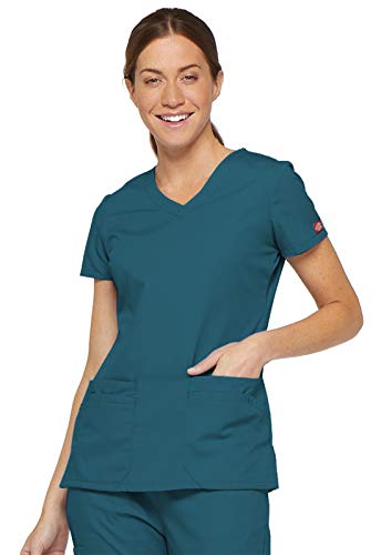 Dickies EDS Signature 85906 Schlupfkasack für Damen, Moderne Passform, V-Ausschnitt, weiche gebürstete Popeline, 85906, Blau (Caribbean Blue), XX-Small