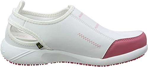 Oxypas Arbeitsschuhe Damen – Lilia - Leichter, Bequemer Sicherheitsschuh mit Klettverschluss, ideal für Pflege, Küche oder Innenbereich, rutschfest, Weiss Rosa, 36 EU