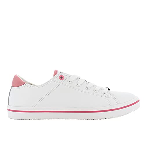 Oxypas Fashion, Berufsschuh Paola, antistatischer (ESD) Leder Sneaker für Damen (38, weiß - Fuchsia)