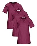 CLINIC DRESS Schlupfkasack 3er-Pack Damen Kasacks für Pflege Ärzte und Ärztinnen Praxisteam V-Ausschnitt Raglanärmel 95 Grad Wäsche Berry S