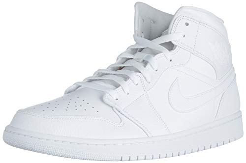 Nike Herren Air Jordan 1 Mid Basketballschuhe, Weiß Weiß/Weiß, 43 EU