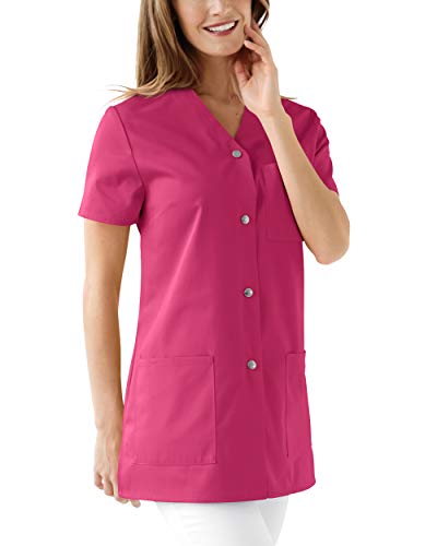 CLINIC DRESS Kasack Damen V-Ausschnitt 1 Brusttasche 2 Seitentaschen Seitenschlitze 60 Grad Wäsche pink 42