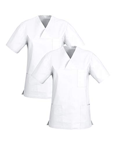 CLINIC DRESS Schlupfkasack im Doppelpack Unisex Kasacks Schlupfhemd für die Pflege oder Medizin in 100% Baumwolle 60 Grad Wäsche weiß M