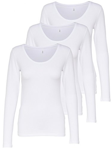 ONLY 3er Pack Damen Langarmshirt schwarz und weiß Langarm Basic Longsleeve Sommer aus 95% Baumwolle XS S M L XL 15209156