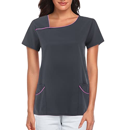 Kasacks Damen Pflege - T Shirt Damen Kurzarm V Ausschnitt Liebe Herz Große Größen Kurzarm Krankenpflegeuniform Tshirt Bluse Motiv Druck Schlupfhemd Berufsbekleidung Sommer Rot Set Kittel Kasaks