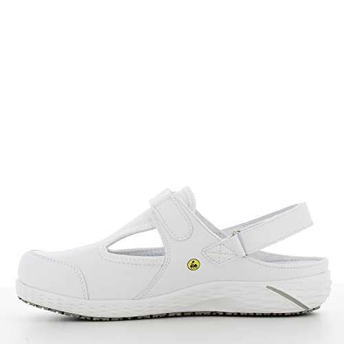 SAFETY JOGGER Arbeitsschuhe Damen - Carly - Leichter komfortabler Clogs aus Leder, ideal für Pflege, Küche oder Garten, Rutschfester und Stoßdämpfender Sicherheitsclog, Weiss EU 39