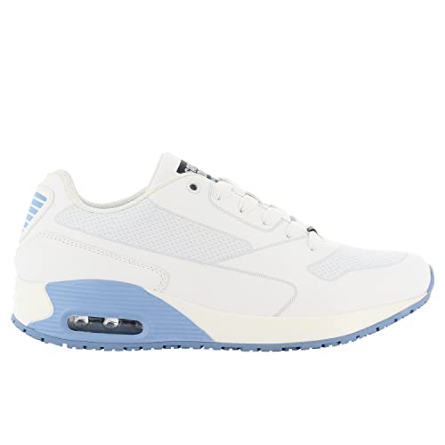 Oxypas Neu Sport, Berufsschuh Ela, Antistatischer (ESD) Leder Sneaker für Damen (38, Weiß-Hellblau)