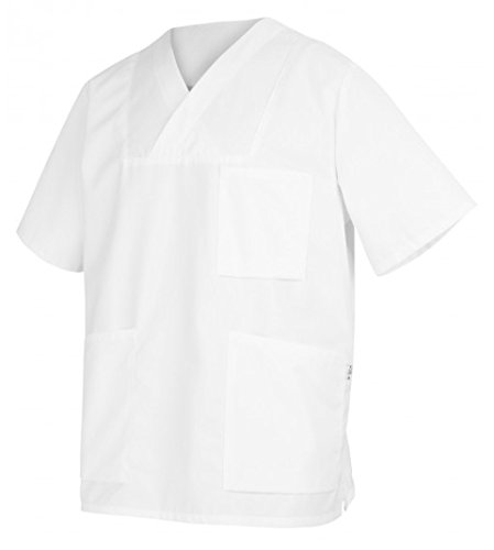 BP 1653-485-21-Ln Unisex Überzieh-Kasack, 1/2 Hülse, V-Ausschnitt mit Überlappung und 1 Druckknopf, 215,00 g/m² Stoffmischung, weiß, Ln