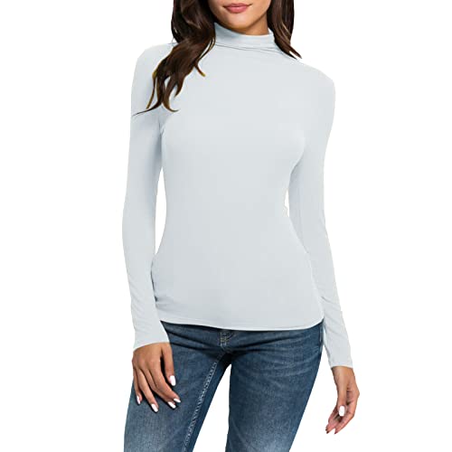 Damen Sweatshirt Baumwolle Pullover Damen Herbst Crop Tops Damen Langarm Schwarz Damen Casual Solid Langarm Mock Rollkragenbluse Tops Slim Fit Stretchy Layer T-Shirts Klamotten Damen