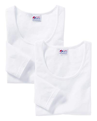 CLINIC DRESS Shirt - Damen Shirts im Doppelpack leicht tailliert Rundhalsausschnitt 3/4 Arm 60 Grad Wäsche weiß 38/40