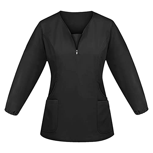Graceyo Kasacks Damen Pflege, Einfarbig Schlupfkasack T-Shirt Kurzarm V-Ausschnitt Schlupfhemd Berufskleidung Krankenpfleger Uniformen Nurse Kasack Pflegeuniform mit Taschen und Reißverschluss