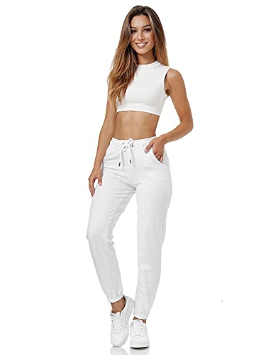 Tazzio Damen Jogginghose Trainingshose Regular Fit Sporthose Jogging Sport Freizeit Hose F300 (XL, Weiß)