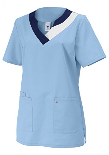 BP 1664-400-11-46n Überzieh-Kasack für Frauen, 1/2 Ärmel, V-Ausschnitt mit farbigem Rand, 215,00 g/m² Stoffmischung, hellblau ,46n