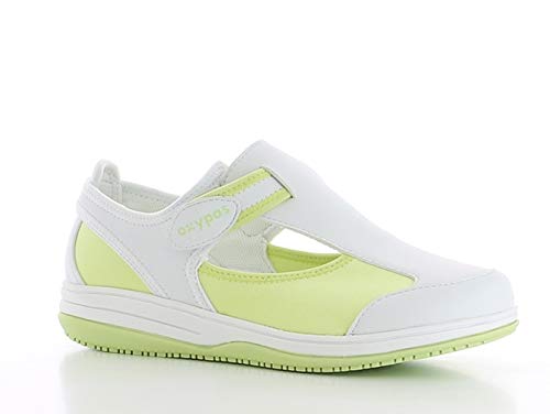 Oxypas Medilogic Candy Slip-resistant, Antistatic Nursing Shoes in White with Light Green Size 39 EU (5.5 UK)