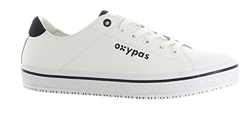 Oxypas Fashion, Berufsschuh Paola, antistatischer (ESD) Leder Sneaker für Damen (39, weiß - blau)