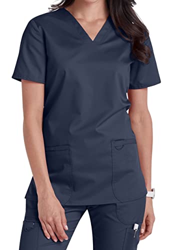 Smart Uniform Chest Pocket V-Neck Top scub U180 (L [42-45], Marine [Navy])