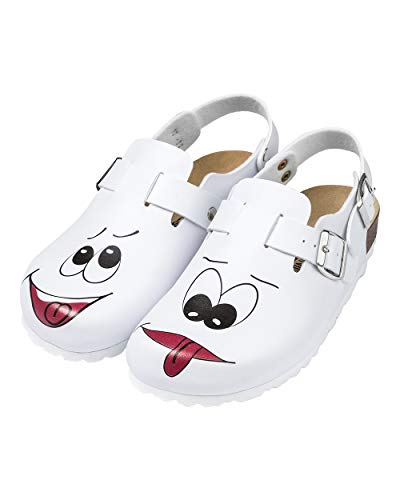CLINIC DRESS Clog - Clogs Damen bunt weiß Motiv. Schuhe für Krankenschwestern, Ärzte oder Pflegekräfte weiß/bunt, Gesicht 40