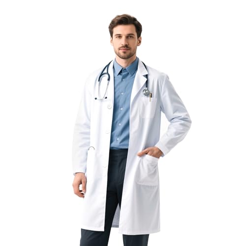 ELEPRUC Laborkittel Weiß, Ärztemantel mit Knöpf, Kittel Arztkittel Unisex, Labormantel Chemie Schutzkleidung, Langarm Medizin Mäntel, Doktor Kostüm, Medizinische Berufsbekleidung Uniform mit 3 Tasche