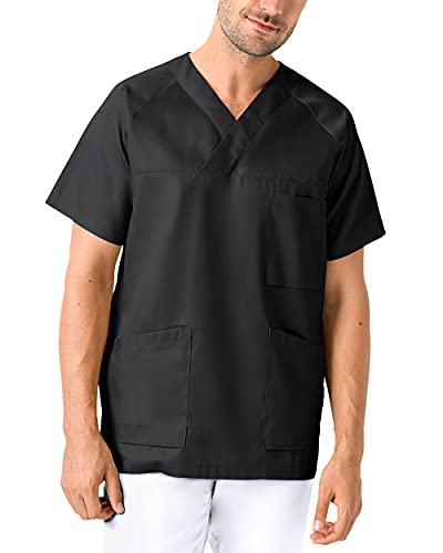CLINIC DRESS Schlupfkasack - Kasack Herren bunt für Pflege und Altenpflege, Ranglanarm und Brusttasche, 95 Grad Wäsche schwarz M