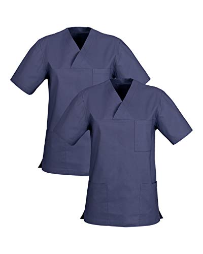 CLINIC DRESS Schlupfkasack im Doppelpack Unisex Kasacks Schlupfhemd für die Pflege oder Medizin in 100% Baumwolle 60 Grad Wäsche Light Navy S