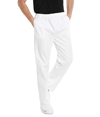 WWOO Herren Hose weiße Schlupfhose Uniformen Hose Bundhose aus Baumwolle mit Gummibund professionelle Materialien Materialien Dünnes L