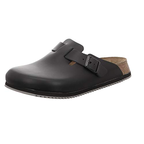 BIRKENSTOCK Boston SL (Superlauf) geschlossener Lederschuh mit normalem Fußbett aus Kork und Verloursleder und Rutschfester Gummi-Eva-Sohle - Modell 60194 - Farbe Schwarz - Größe 45